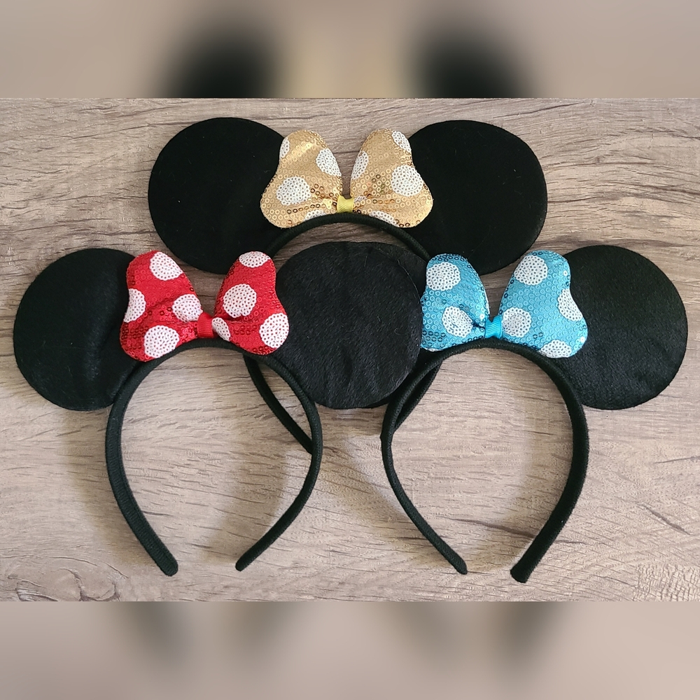 Mouse Ears Headband Set, Sequin Headbands, Minnie Mouse Ears, Set Of 3 Headbands